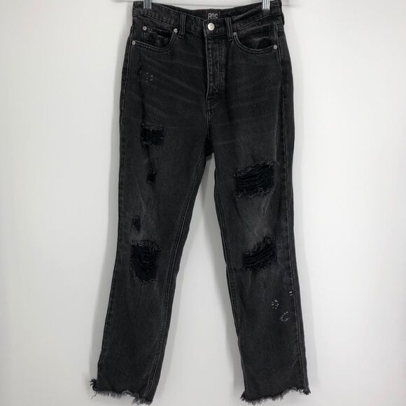 BDG High Rise Slim Straight Jeans Womens 27 Black Wash Ripped Grunge Worn In - Picture 2 of 12